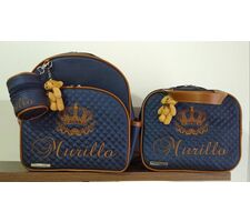 Mochila e Frasqueira Térmica e Porta Chupetas Personalizada Azul Marinho