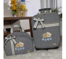 Kit Mala de rodinhas e Bolsa Grande Linho cinza