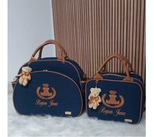 Bolsas Maternidade Linho Marinho com Caramelo