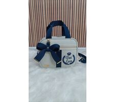 BOLSAS PARA MATERNIDADE LINHO  CRU COM AZUL MARINHO - 76855